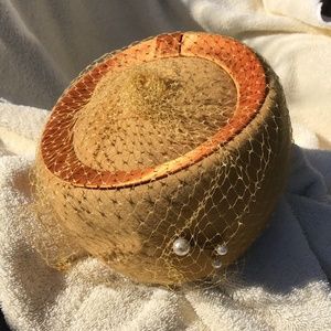 Vintage Glenover pillbox hat with veil and pearls